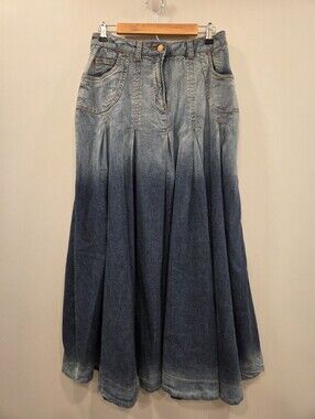 Soft Surroundings Ombre Denim Pleated Maxi Skirt Medium Tall